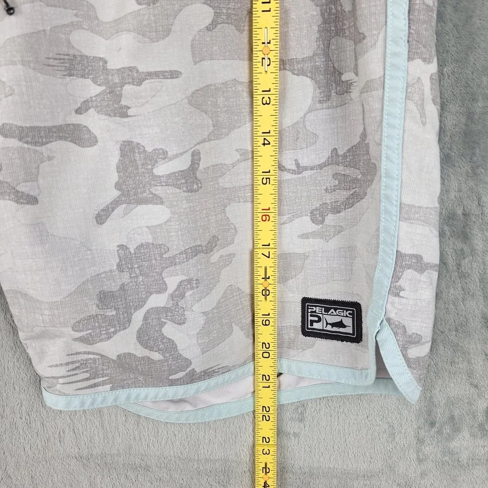 Pelagic Board Shorts 36 Gray Camo High Performance Swim Trunks Fishing Beach